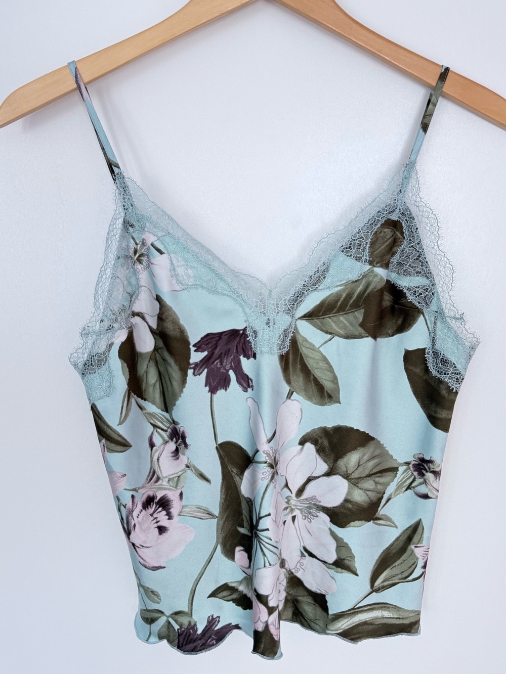 Victoria's Secret Blue Floral Lace Satin Cami XS